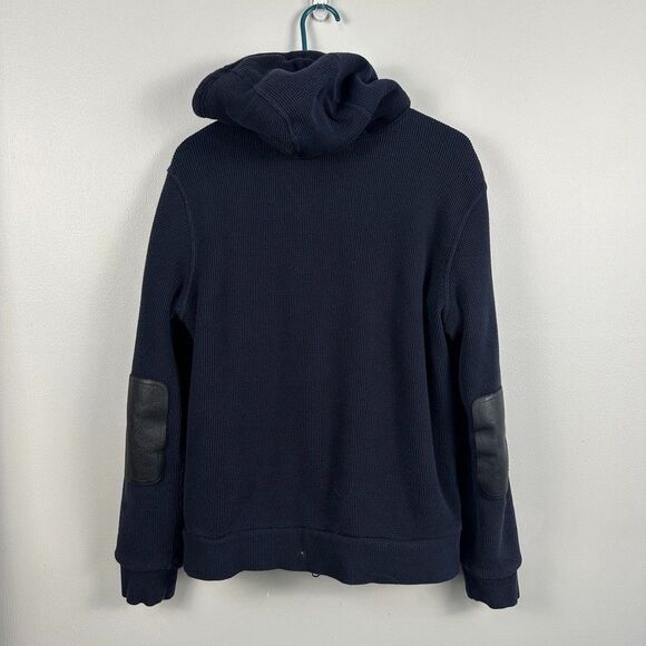 Vince Mens Full Zip Hoodie Sweatshirt Size Large Navy Blue Lined Cotton Waffle - Picture 5 of 5